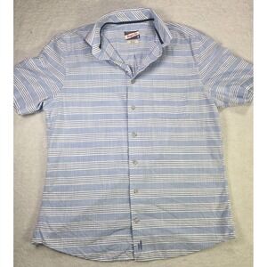 Johnnie-O Hangin Out Shirt Mens Medium Blue Stripe Short Sleeve Button Up Beach